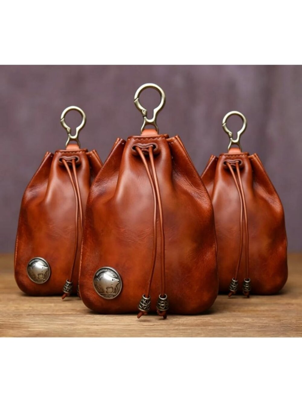 3 PCS Top Layer Cowhide Handmade Antique Simple Coin Vintage Wallet Purse